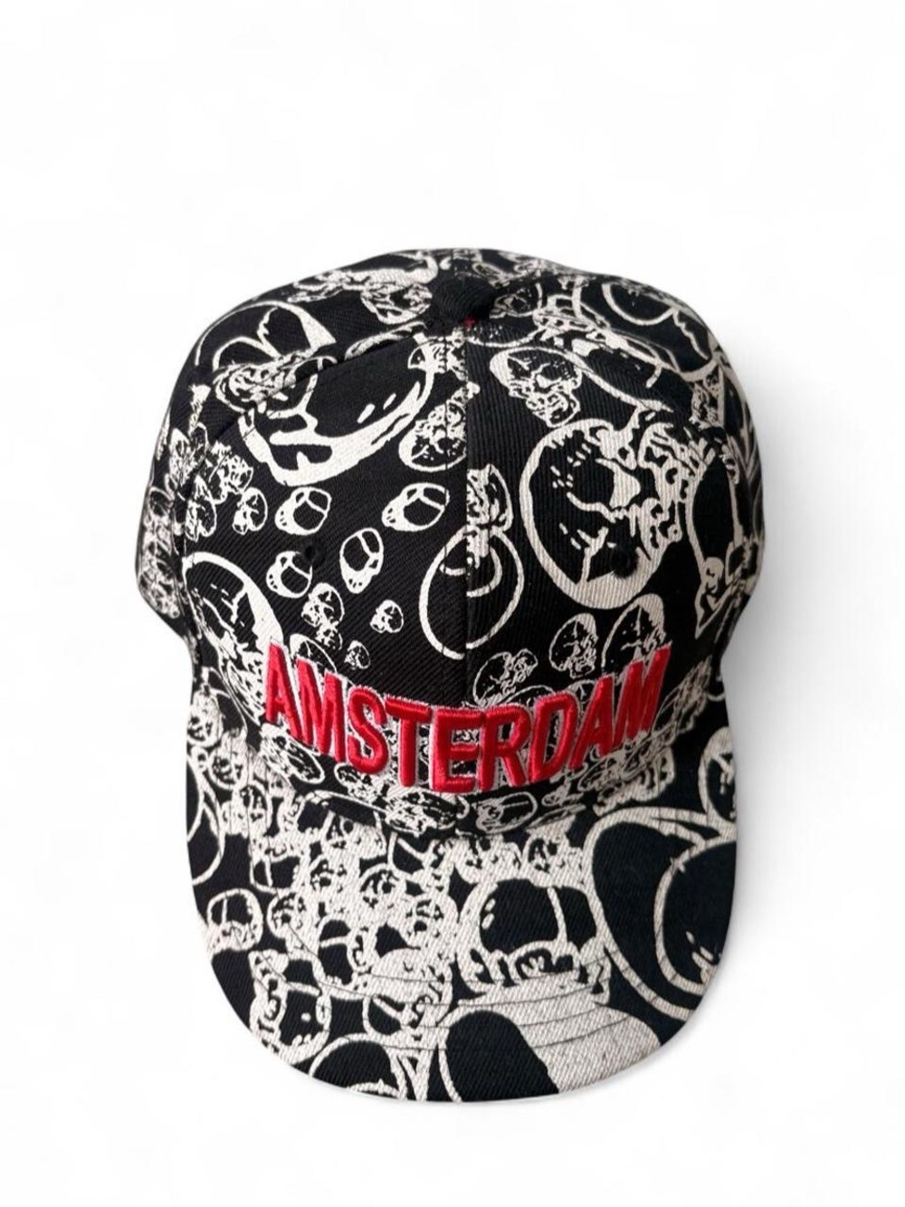 New Era Black & White Amsterdam Skull Snapback with Red Embroidery